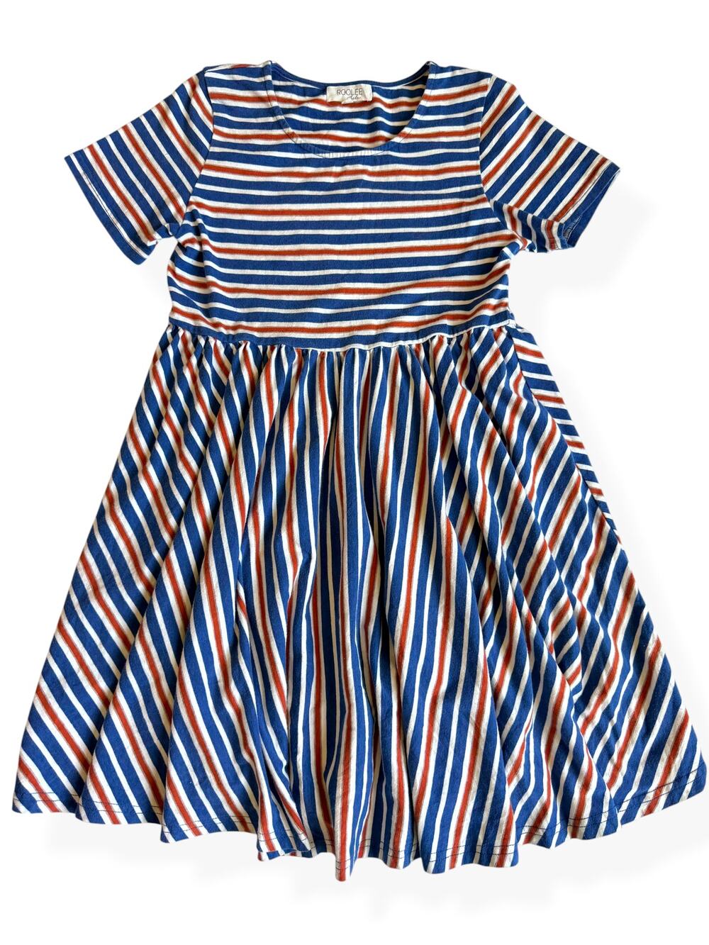 Roolee Kids Striped Twirl Dress Short Sleeves Cotton Girls 9-10